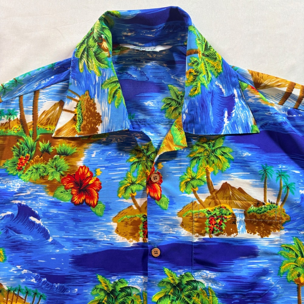 Alvish Hawaiian Shirt Mens Small Blue Tropical Island Floral Button Down Aloha